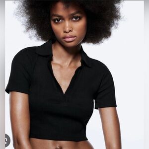 Zara Black cropped Short Sleeve Collared Shirt. Runs small.